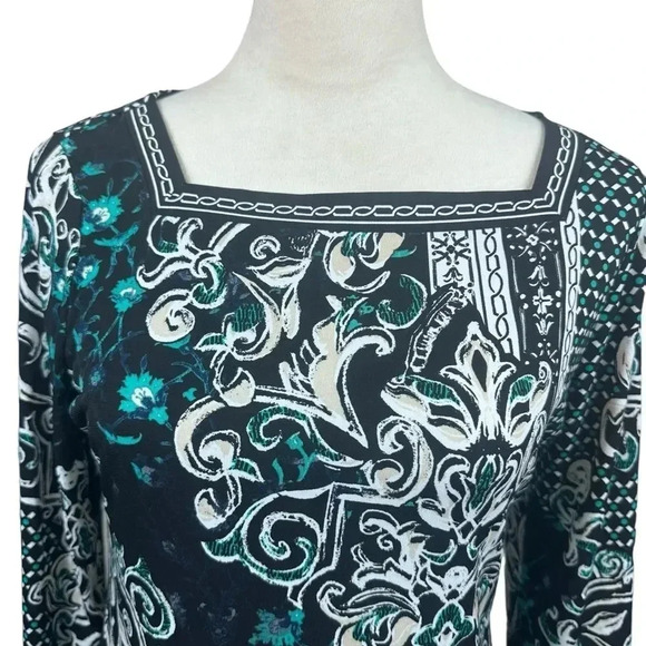 White House Black Market Green and black scroll print dress size small - Picture 4 of 9